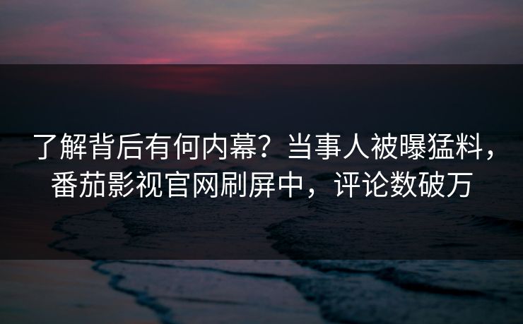 了解背后有何内幕？当事人被曝猛料，番茄影视官网刷屏中，评论数破万