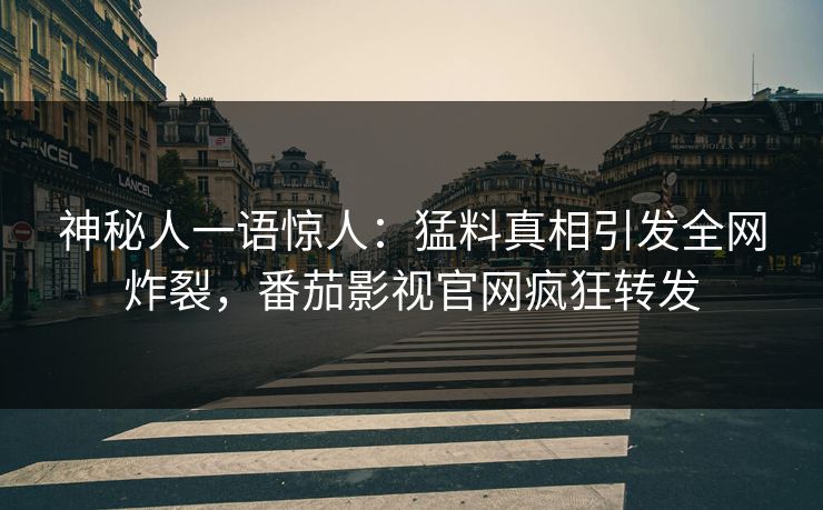 神秘人一语惊人：猛料真相引发全网炸裂，番茄影视官网疯狂转发